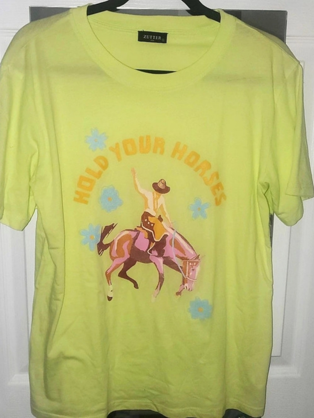 Zutter Hold Your Horses Tee Graphic Short Sleeve Yellow Medium